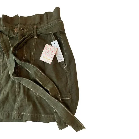 Free People  In The Grass Paper Waist Skirt Army Size 4 - Picture 7 of 14